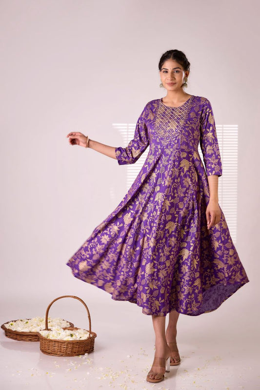 Purple Embroidered Long Anarkali Kurta For Women.