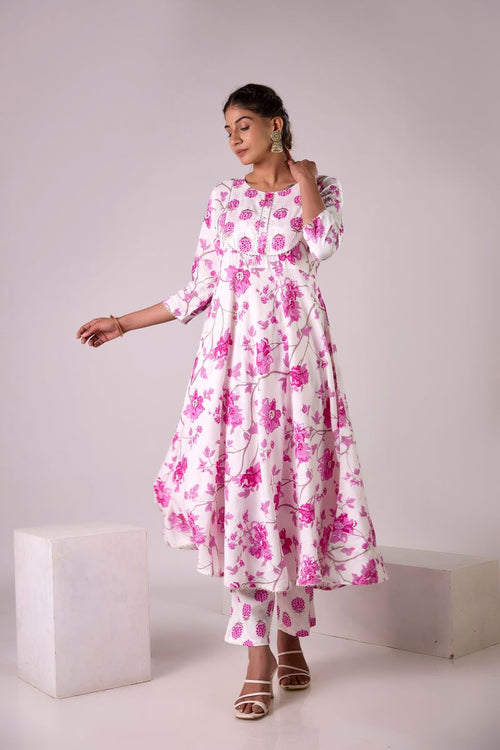 Pink Printed Embellished Kurta And Pant set.