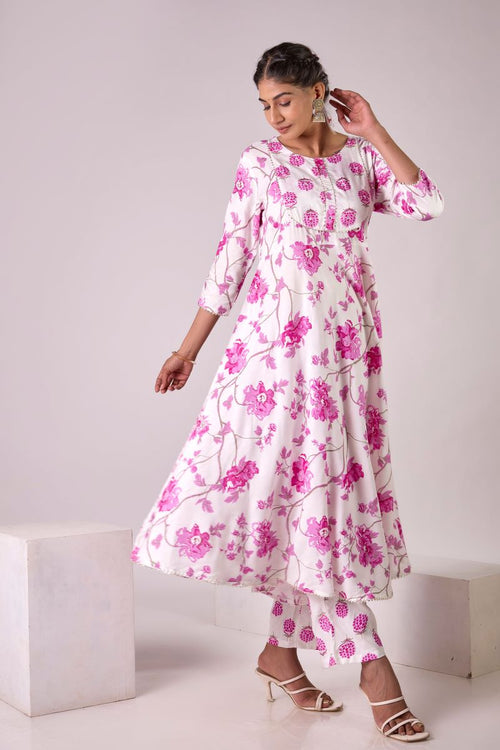 Pink Printed Embellished Kurta And Pant set.