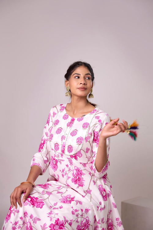 Pink Printed Embellished Kurta And Pant set.