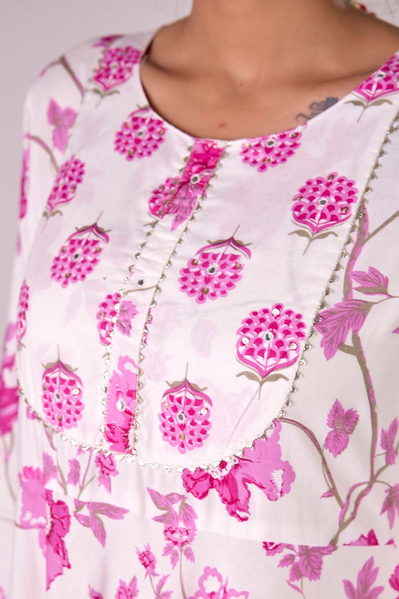 Pink Printed Embellished Kurta And Pant set.