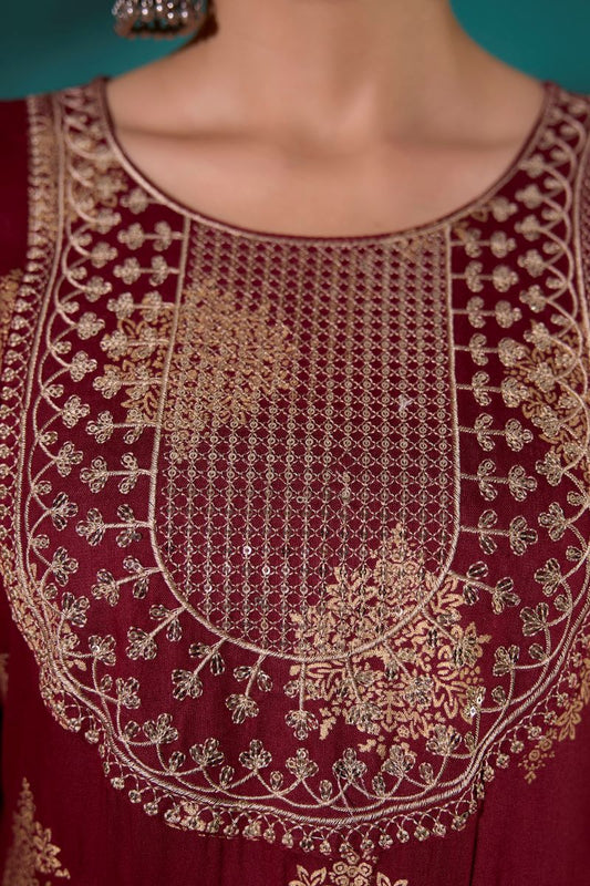 Maroon Embroidered Long Anarkali Kurta For Women.