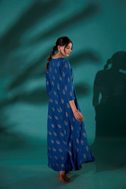 Teal Embroidered Long Anarkali Kurta For Women.