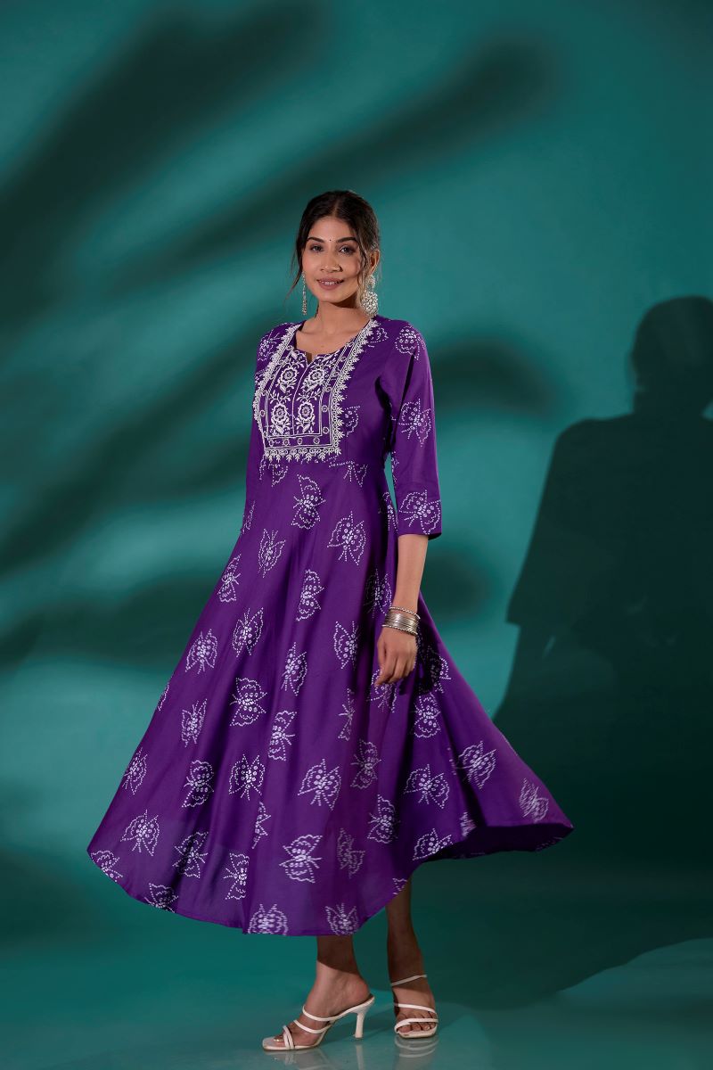 Purple Embroidered Long Anarkali Kurta For Women.