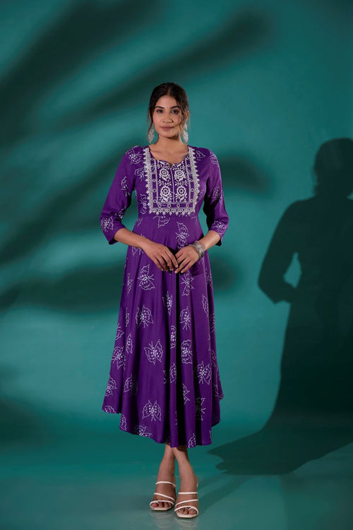 Purple Embroidered Long Anarkali Kurta For Women.