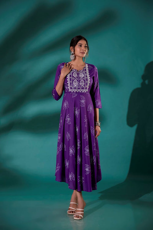 Purple Embroidered Long Anarkali Kurta For Women.