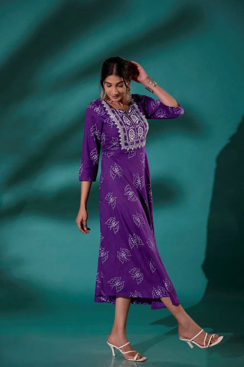 Purple Embroidered Long Anarkali Kurta For Women.