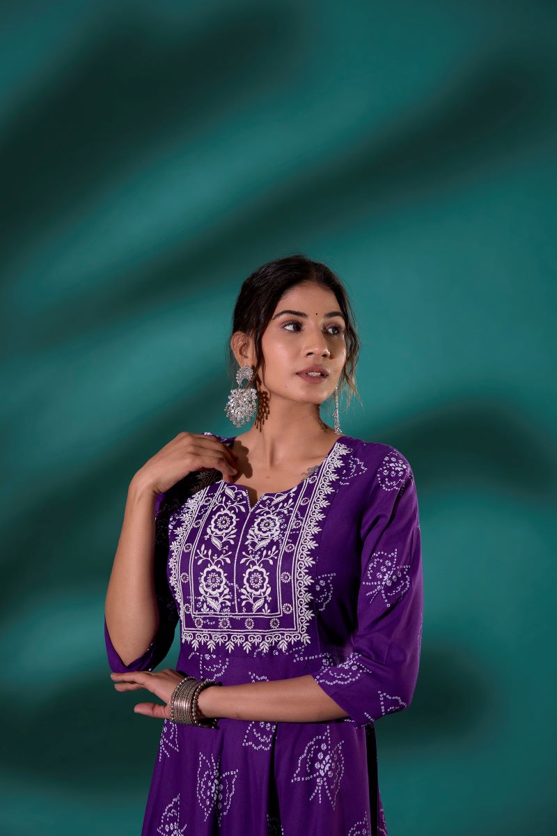 Purple Embroidered Long Anarkali Kurta For Women.