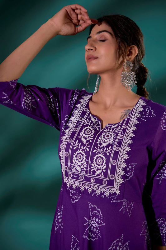 Purple Embroidered Long Anarkali Kurta For Women.