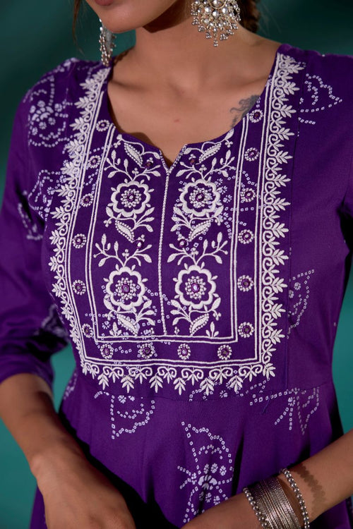 Purple Embroidered Long Anarkali Kurta For Women.