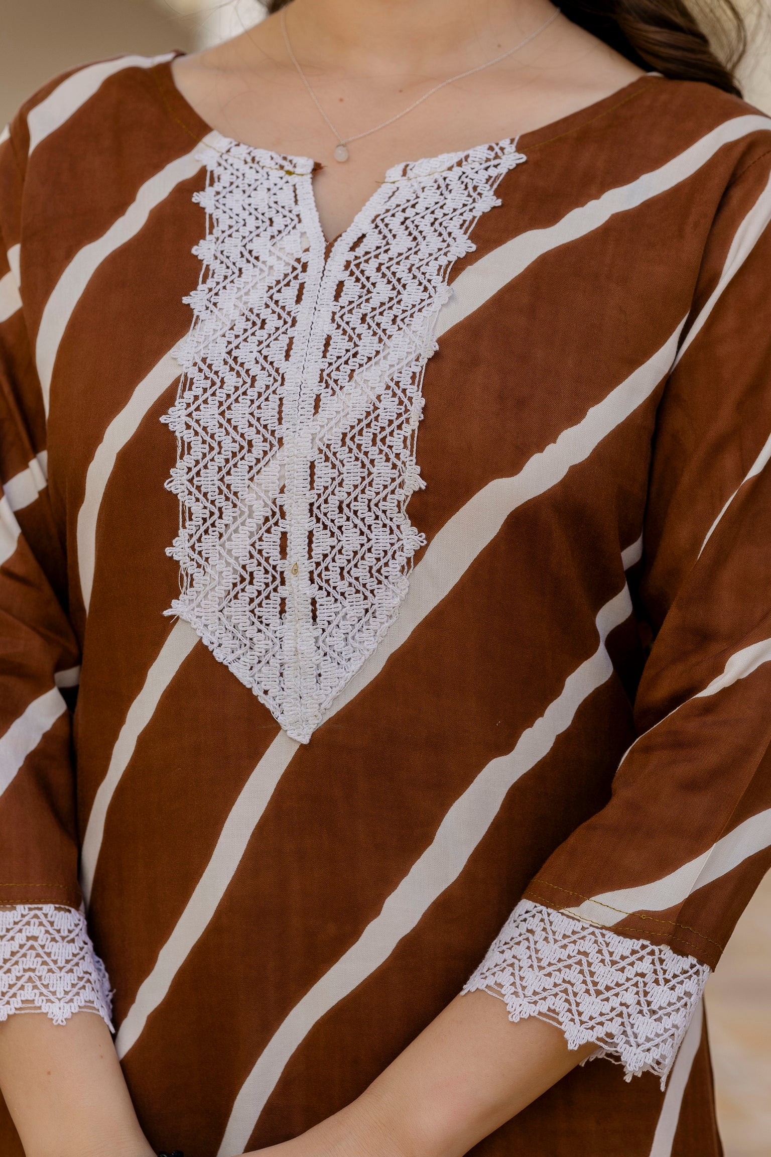 Brown Printed Embroidered Pure Cotton Straight Kurta.