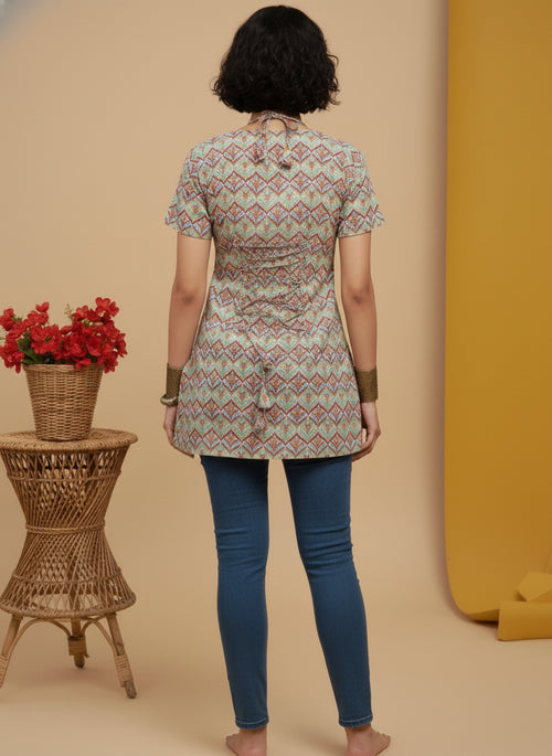 Multicolor Floral Printed Pure Cotton Short Kurti.