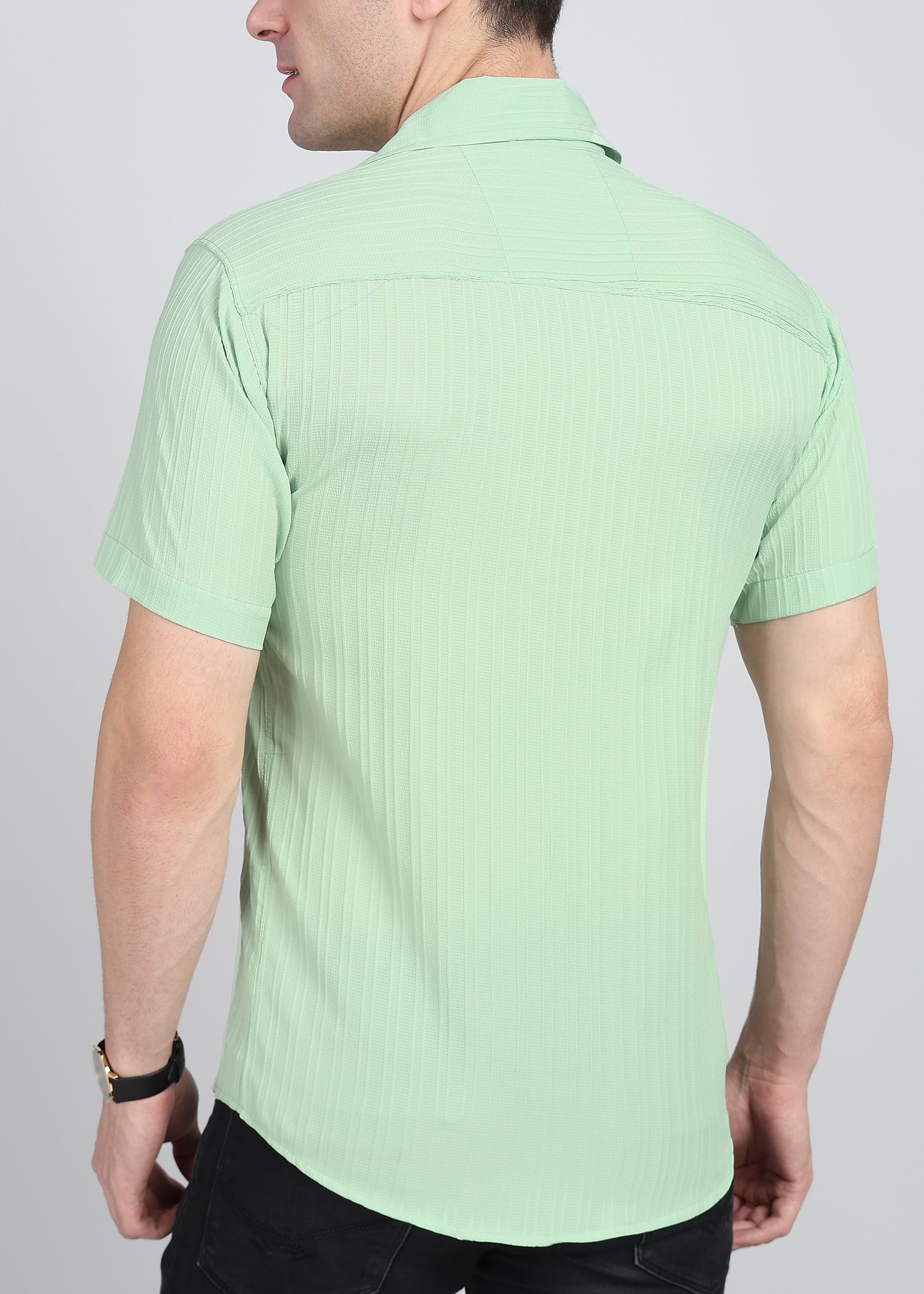Mint Green Textured Solid Half Sleeves Shirt