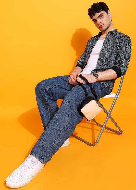 Black Ethnic motif Printed  Casual Shirt For Men