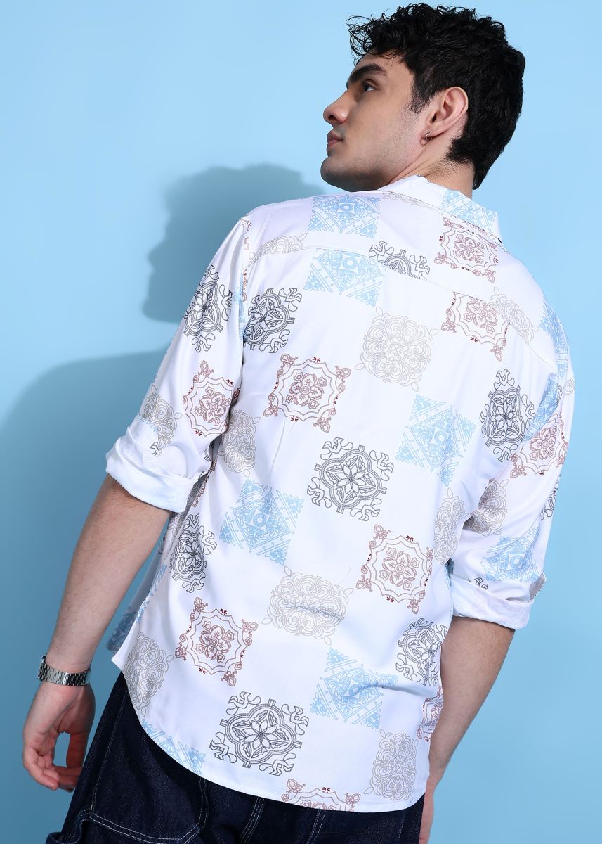 Damask Abstract Print White Shirt