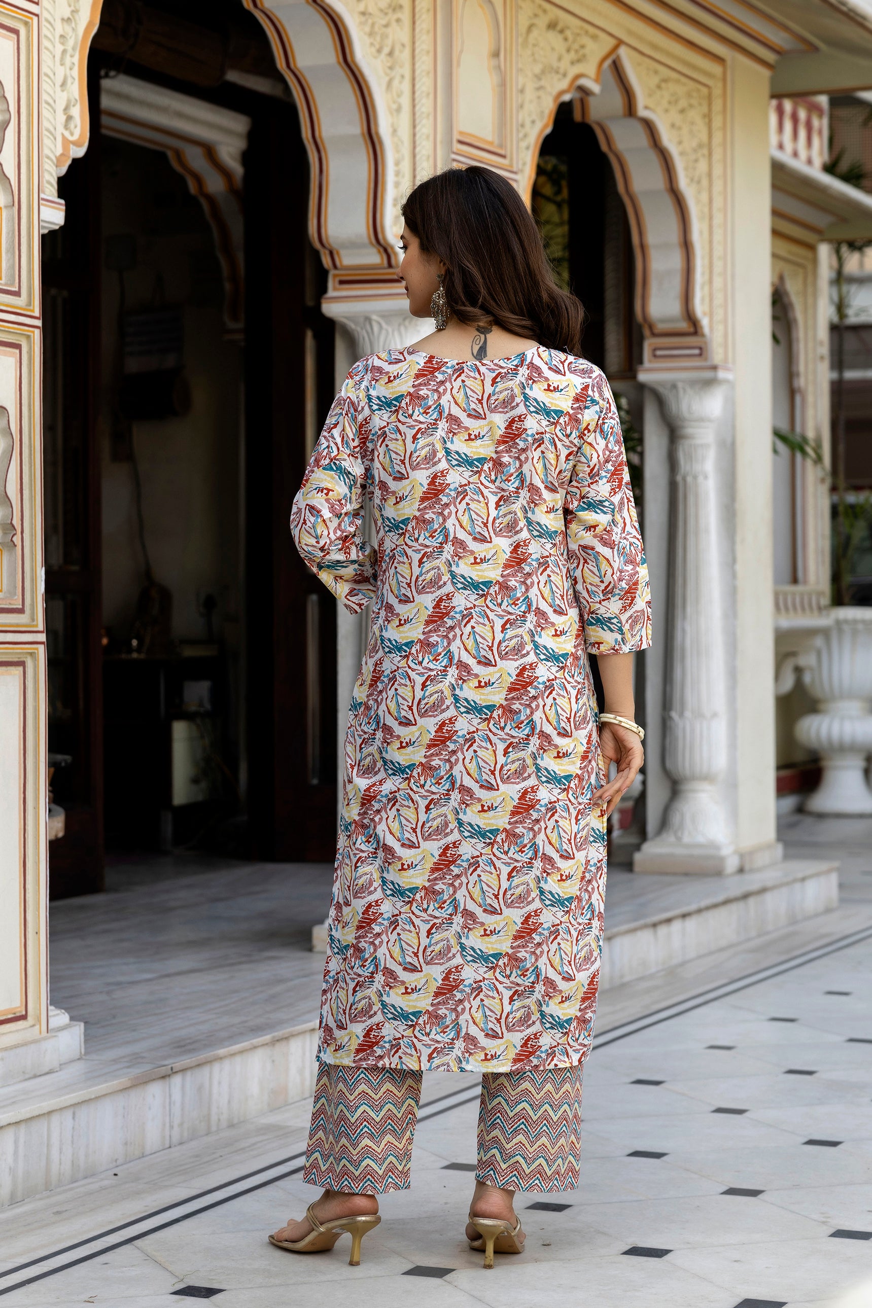 Multicolor Printed Embroidered Pure Cotton Straight Kurta