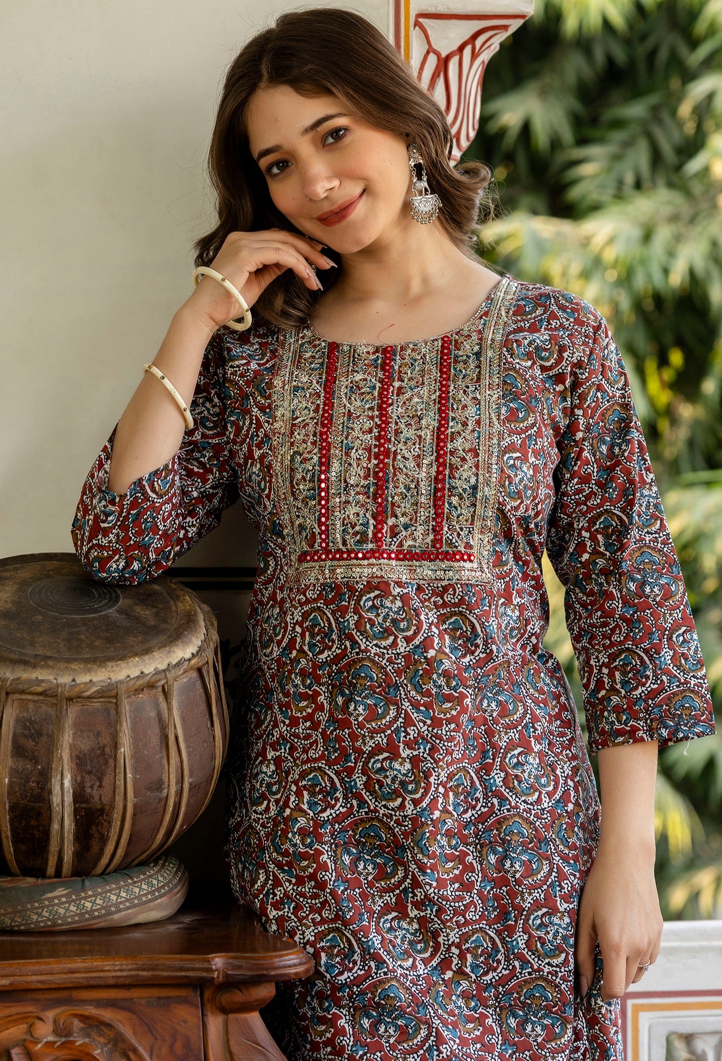Multicolor Printed Embroidered Pure Cotton Straight Kurta