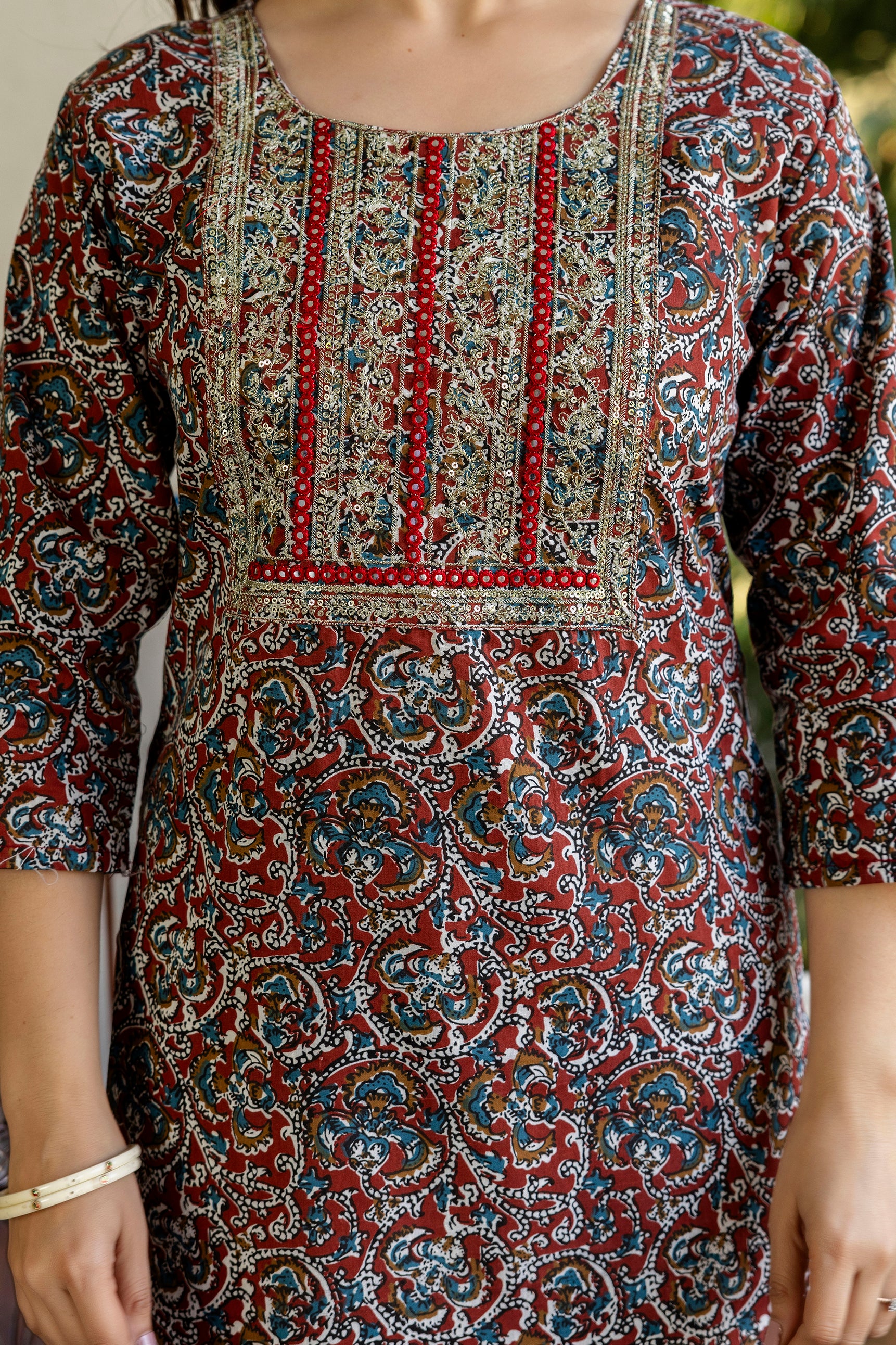 Multicolor Printed Embroidered Pure Cotton Straight Kurta