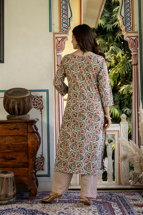 Maroon Printed Embroidered Pure Cotton Straight Kurta.