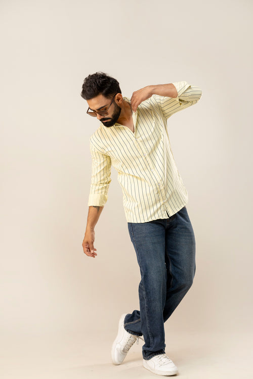 Yellow Striped Full Sleeves Casual Shirt