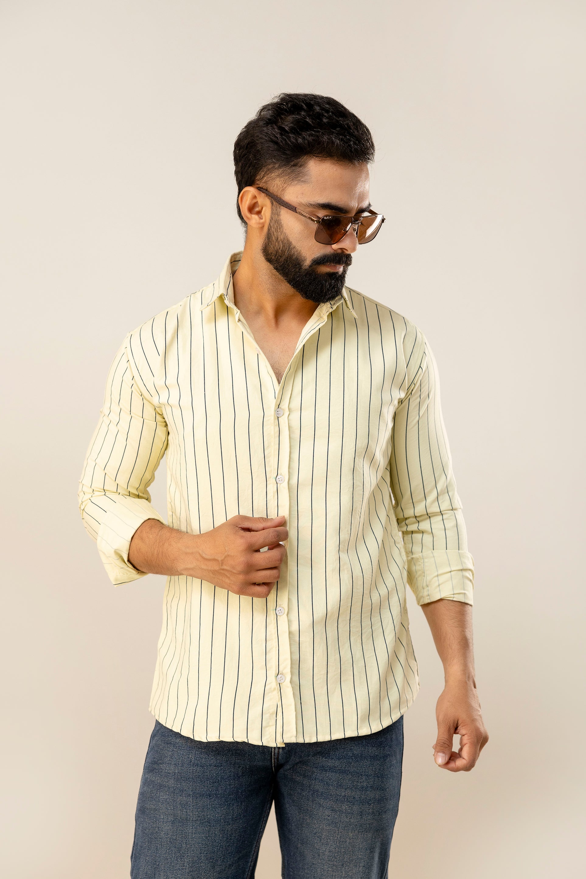 Yellow Striped Full Sleeves Casual Shirt