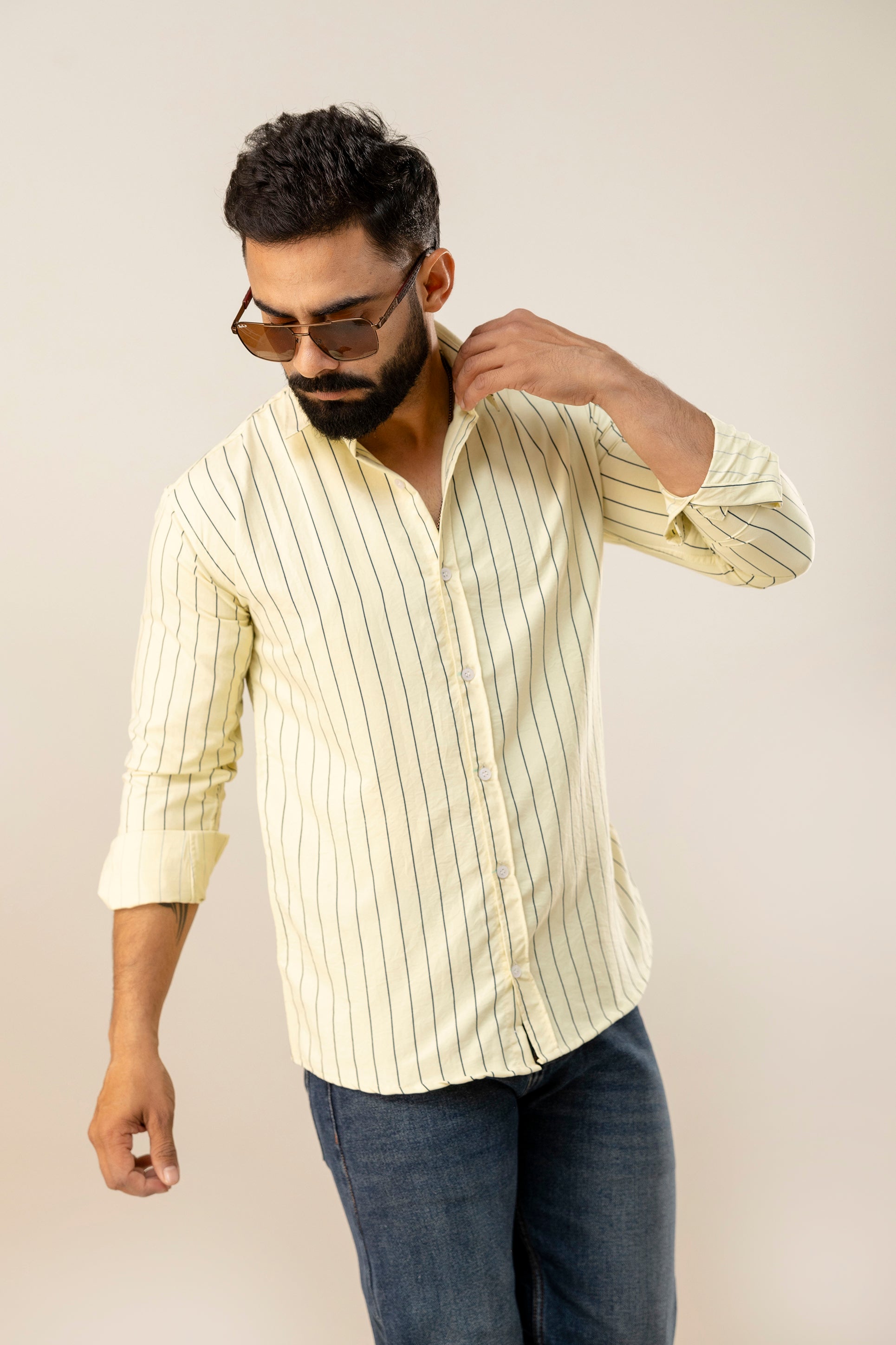 Yellow Striped Full Sleeves Casual Shirt