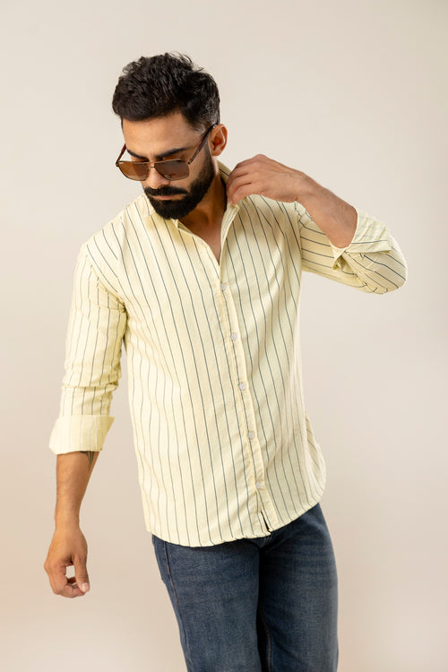 Yellow Striped Full Sleeves Casual Shirt