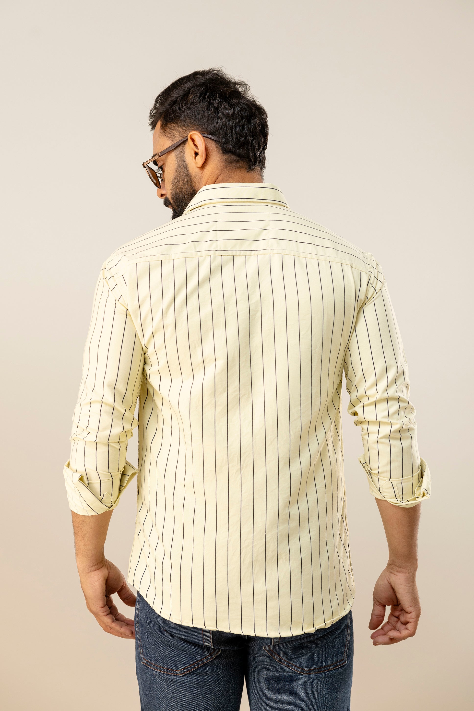 Yellow Striped Full Sleeves Casual Shirt