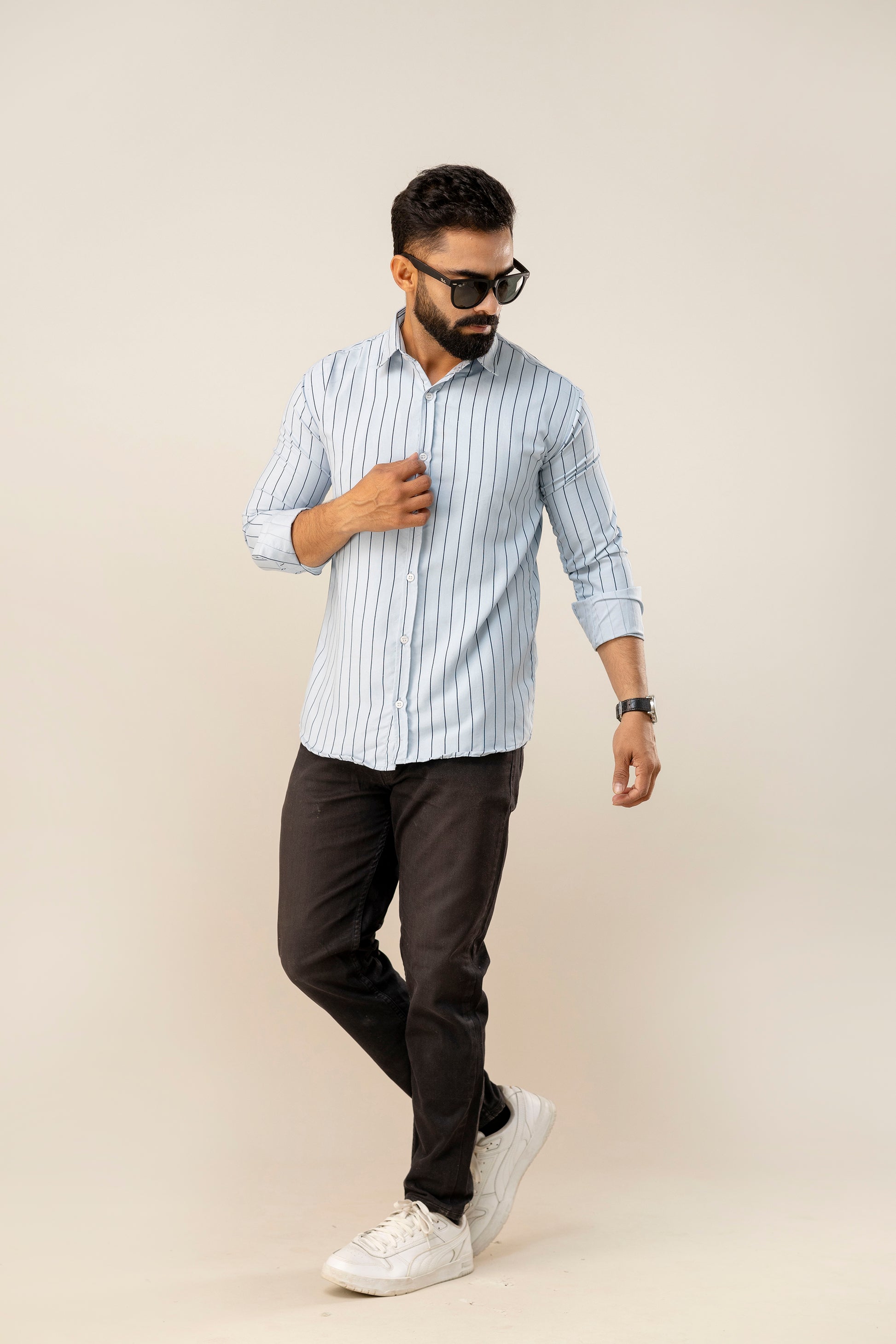 Blue Striped Full Sleeves Casual Shirt