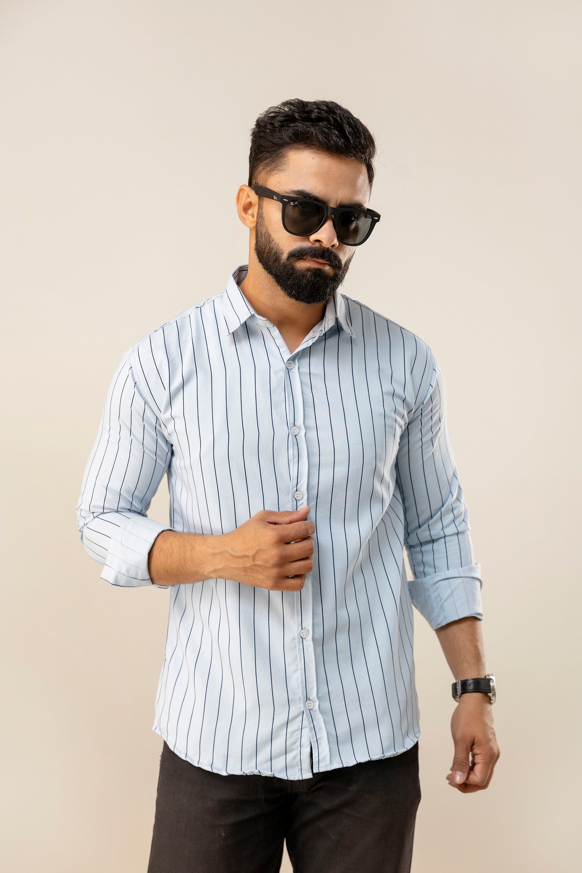 Blue Striped Full Sleeves Casual Shirt