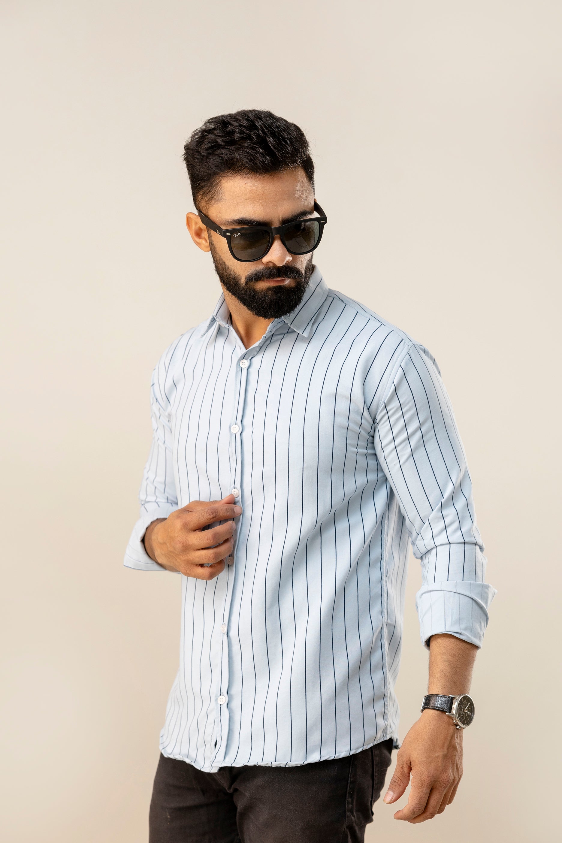 Blue Striped Full Sleeves Casual Shirt