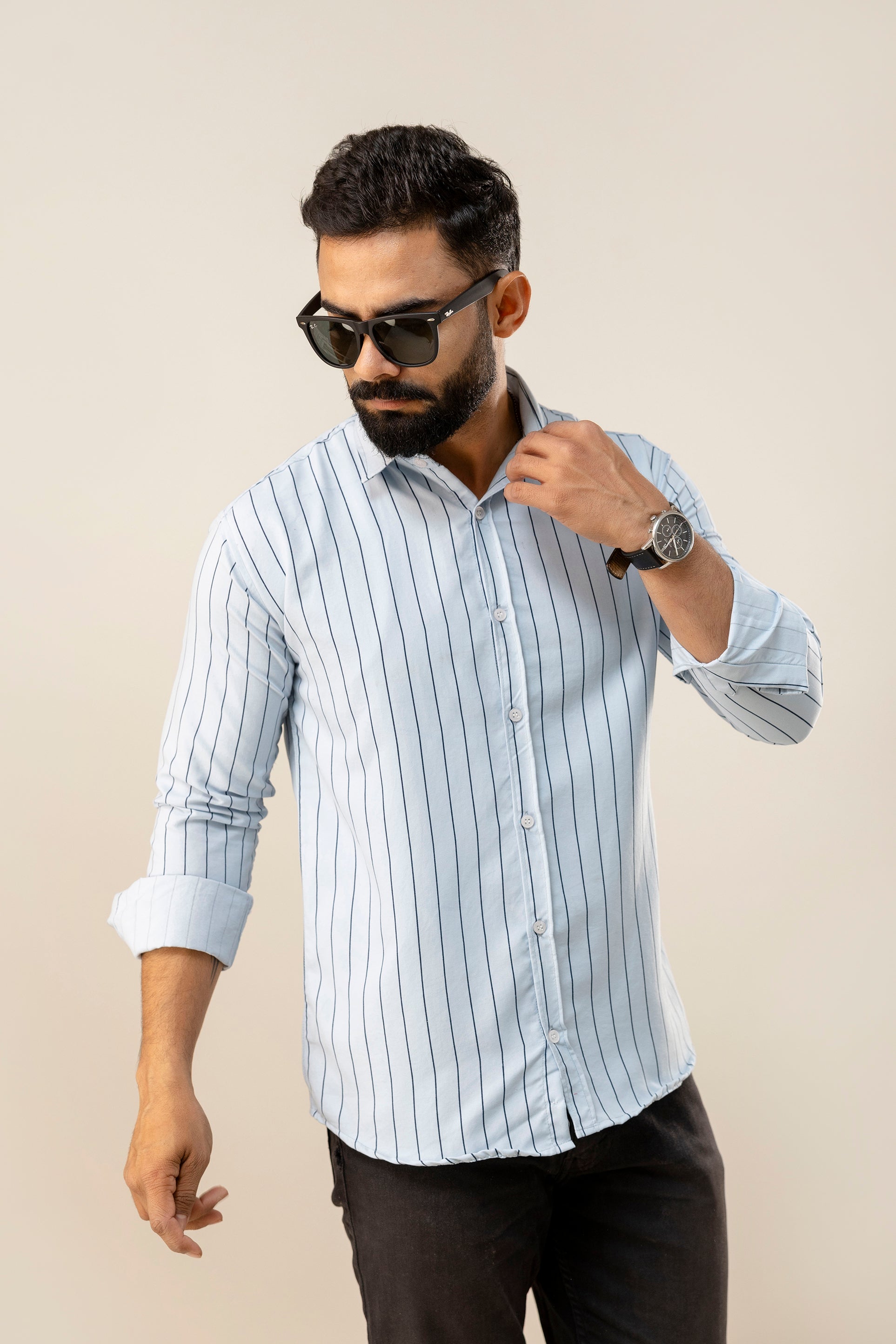 Blue Striped Full Sleeves Casual Shirt
