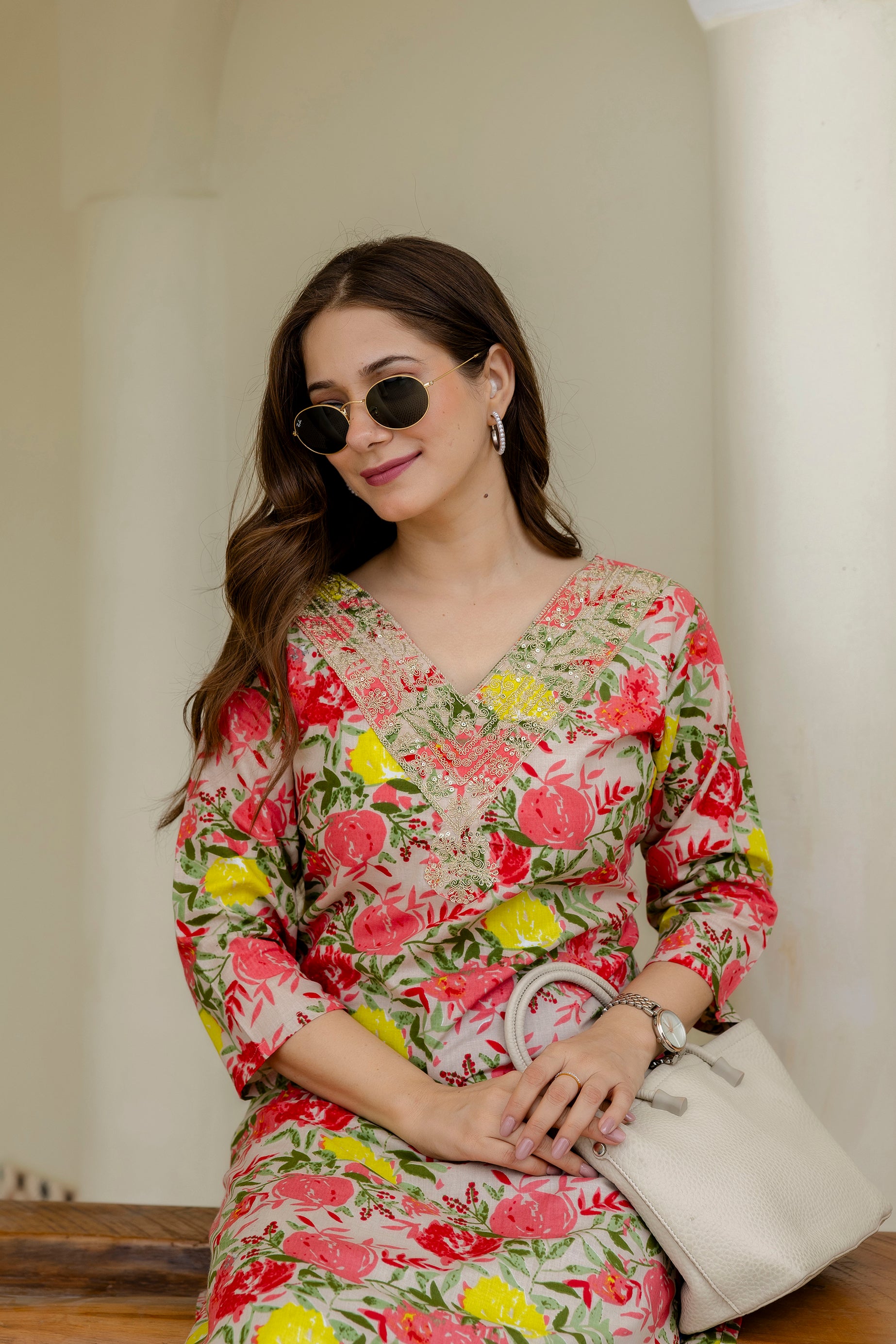 Multi-color Printed Embroidered Pure Cotton Straight Kurta.