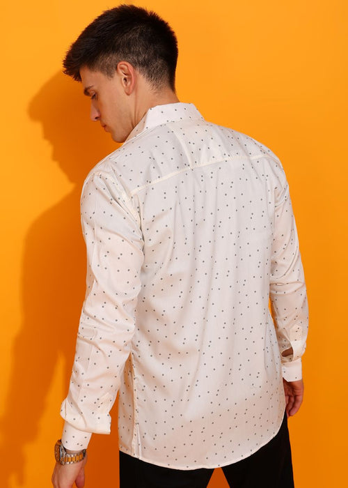 Polka Print Casual White Shirt For Men