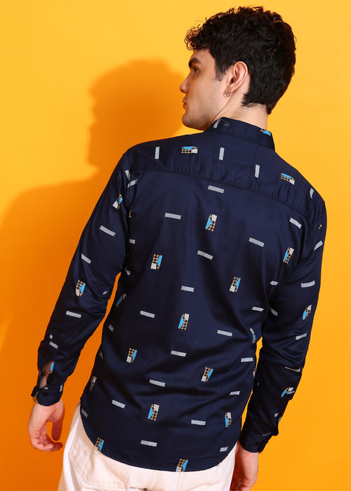 Cream Printed Casual Shirt For Men