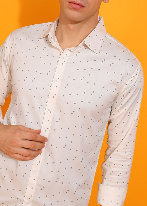 Polka Print Casual White Shirt For Men