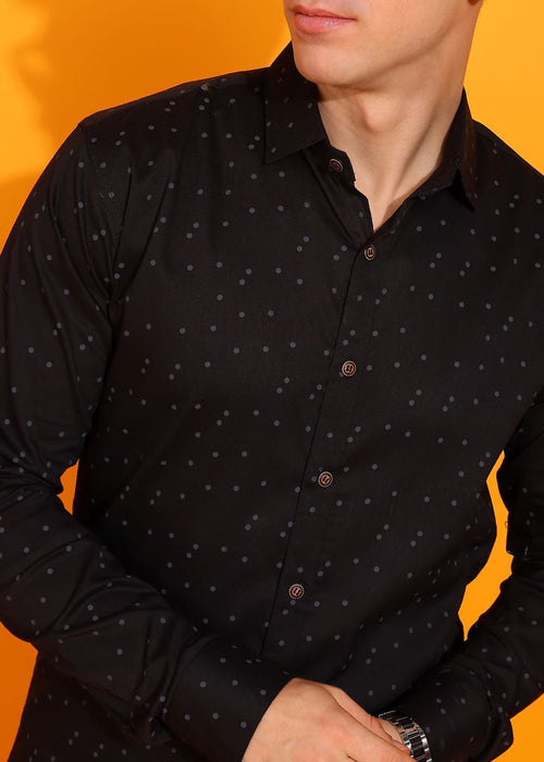 Polka Print Casual Black Shirt For Men