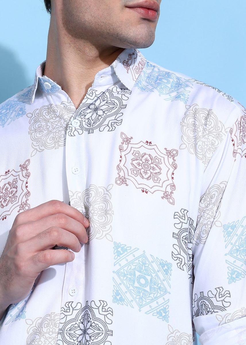 Damask Abstract Print White Shirt