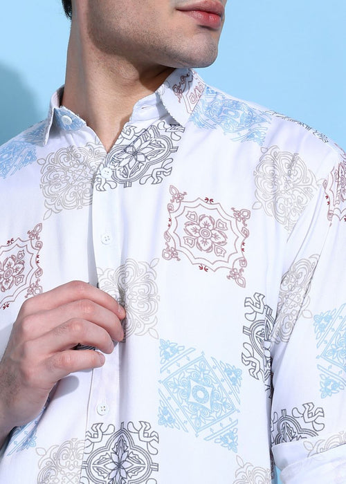 Damask Abstract Print White Shirt