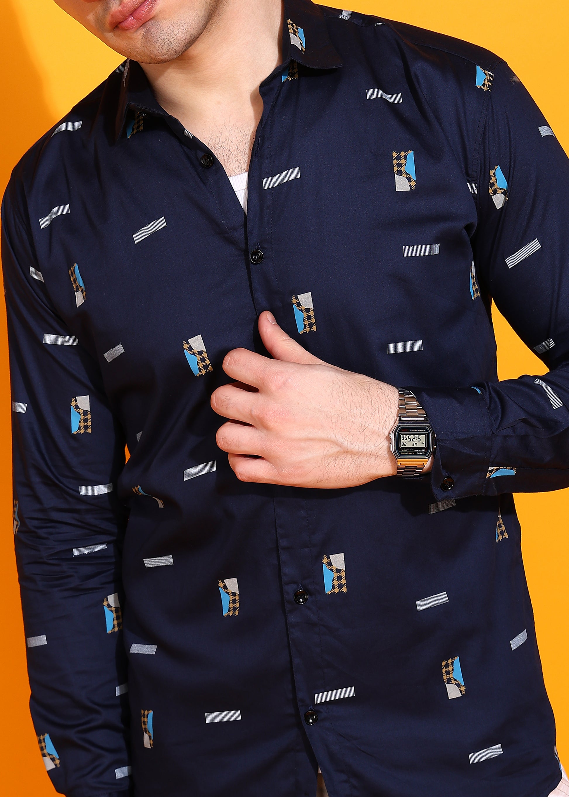 Cream Printed Casual Shirt For Men