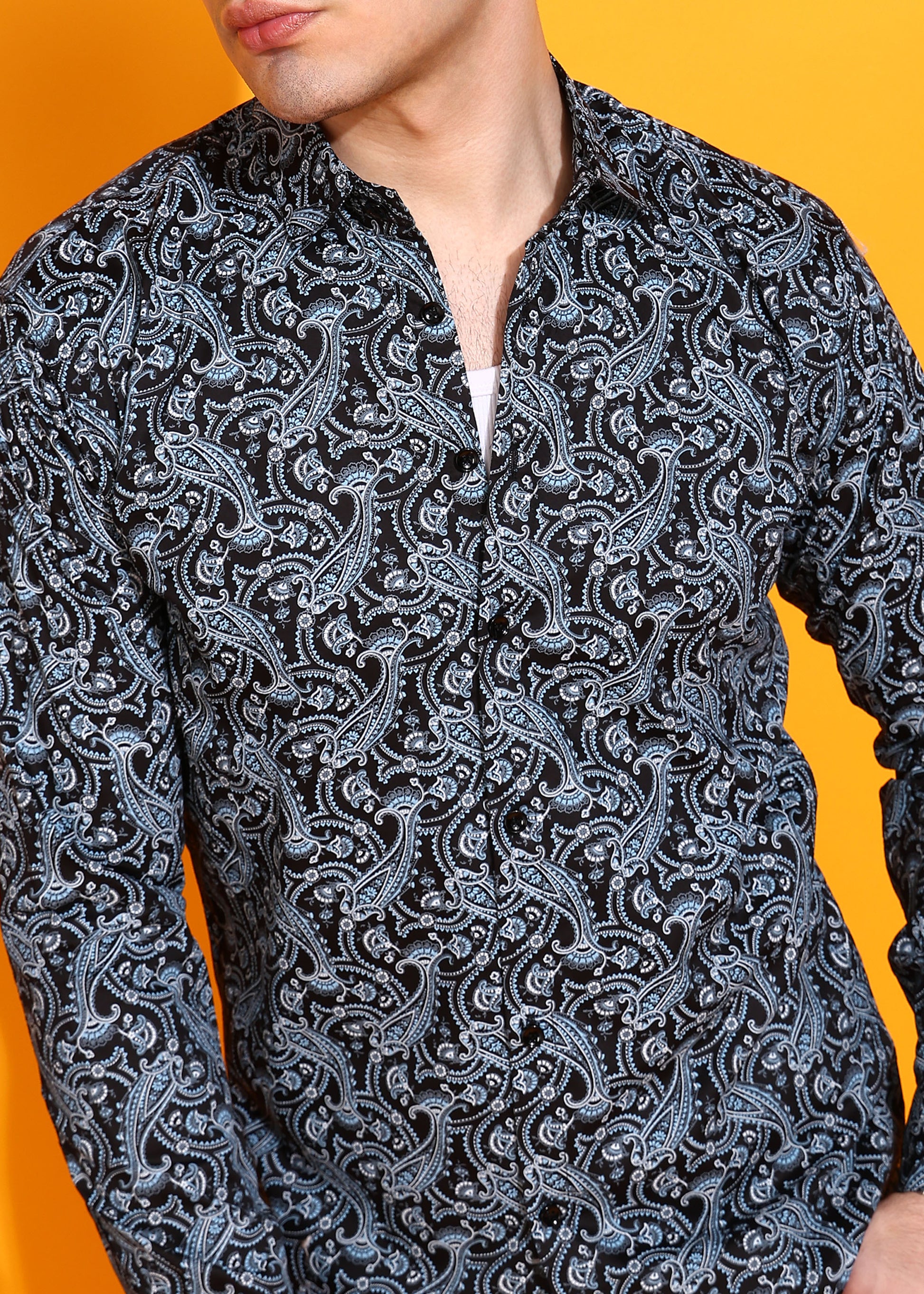 Black Ethnic motif Printed  Casual Shirt For Men