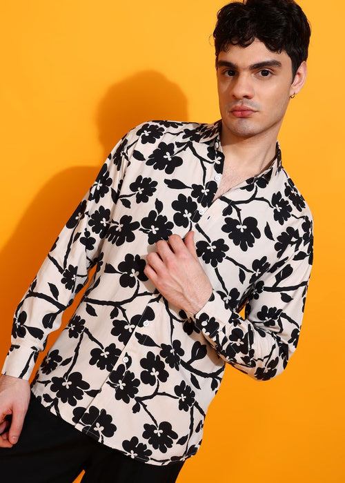 Floral Black And White Print Shirt.