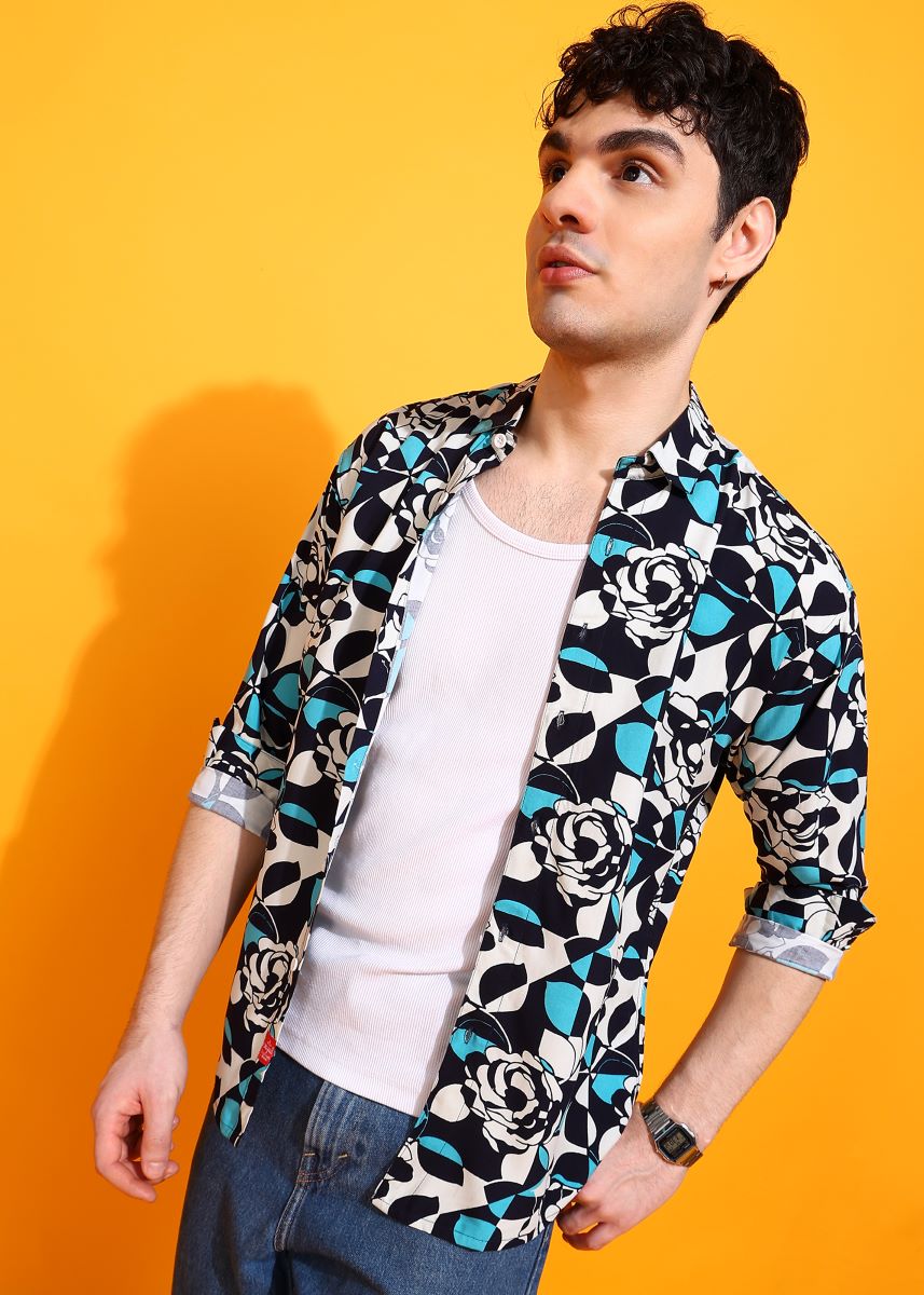 Abstract Rose Multicolor Print Shirt.