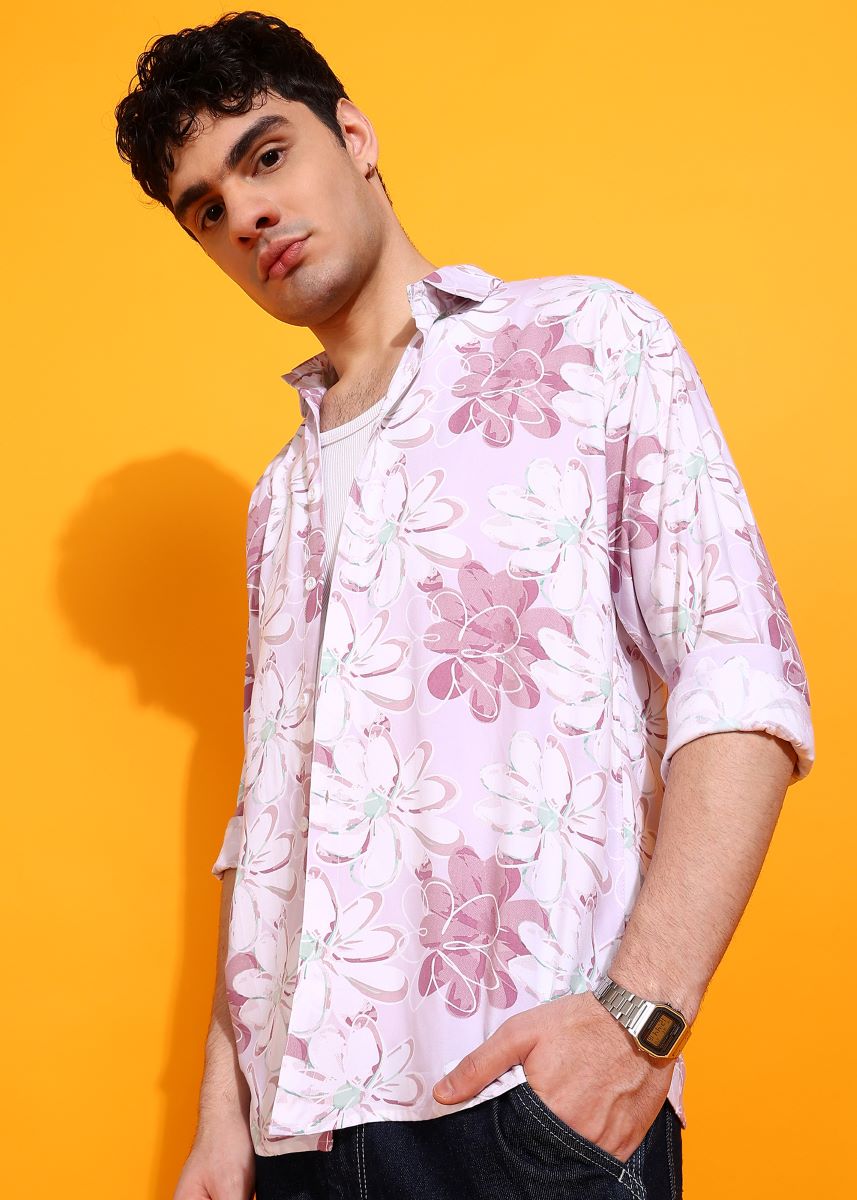 Floral Abstract Print Pink Shirt.