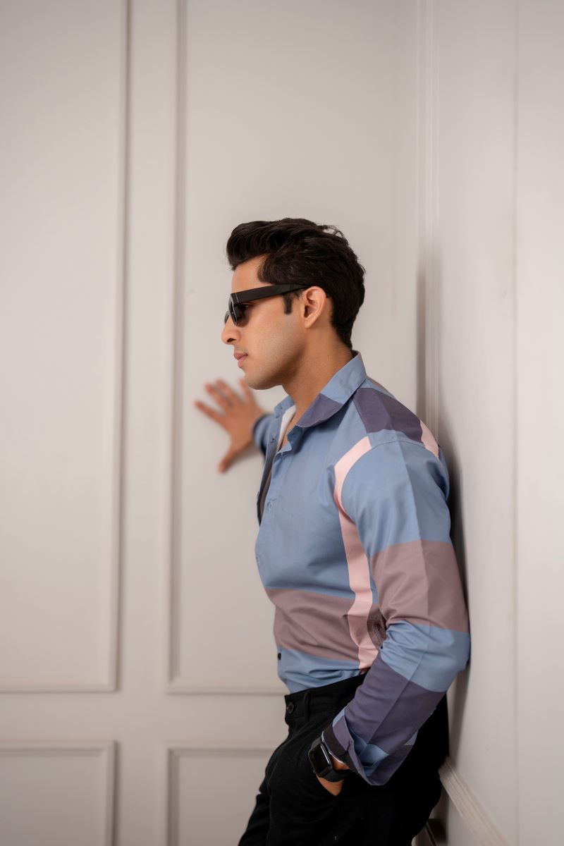 Stylish Color Block Print Blue Shirt.