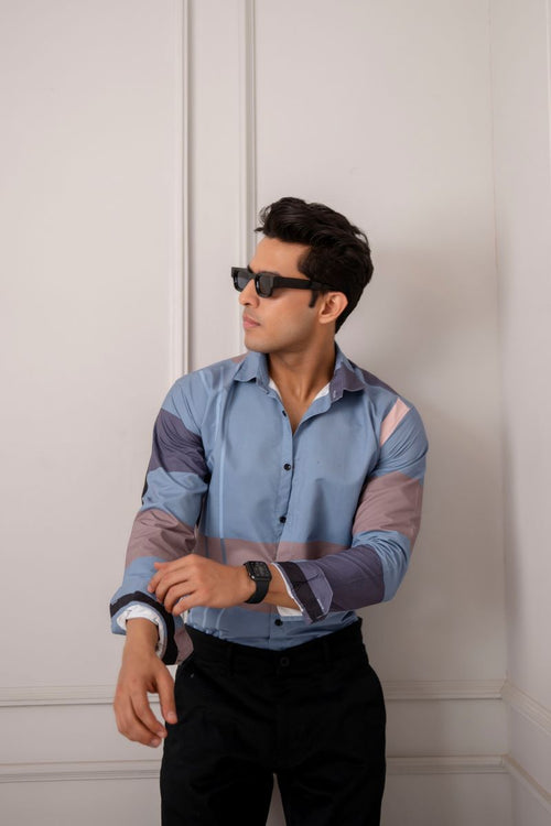 Stylish Color Block Print Blue Shirt.