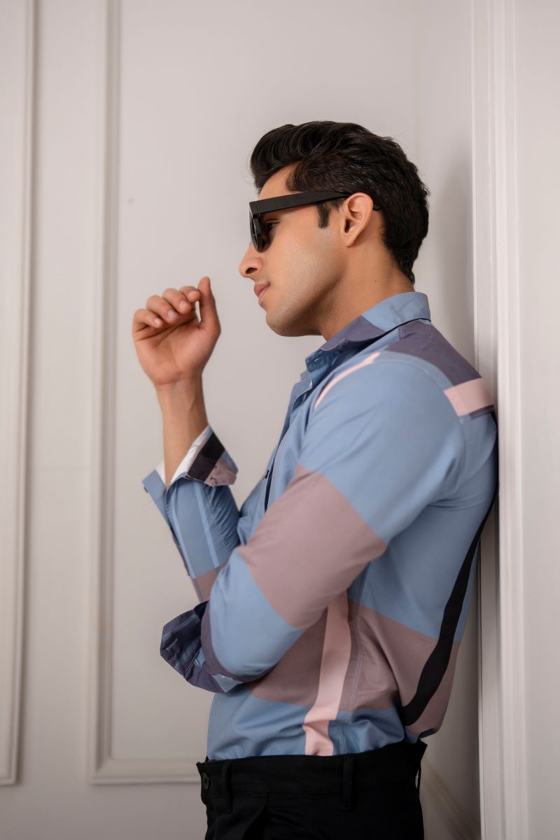 Stylish Color Block Print Blue Shirt.