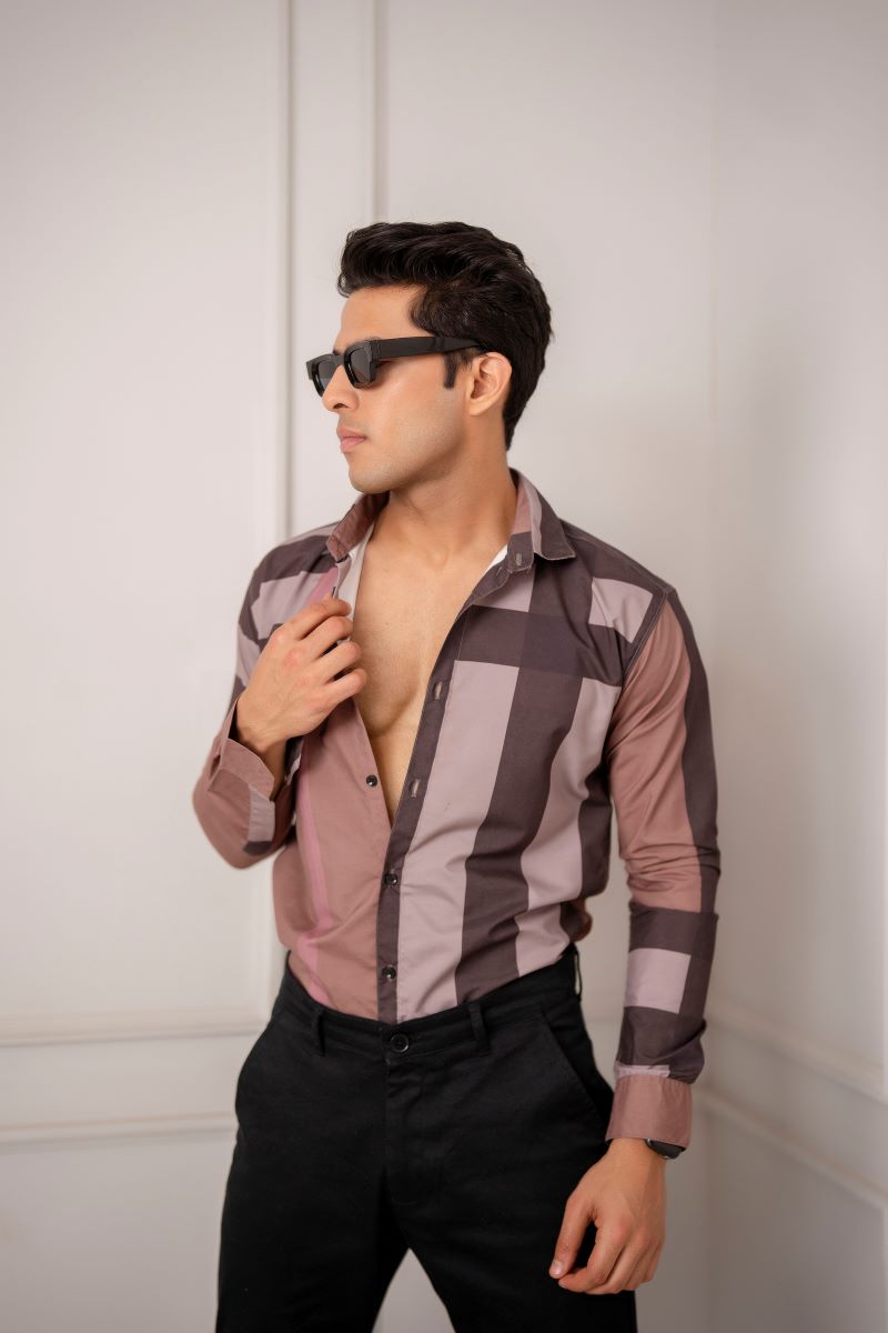 Stylish Color Block Print Brown Shirt.