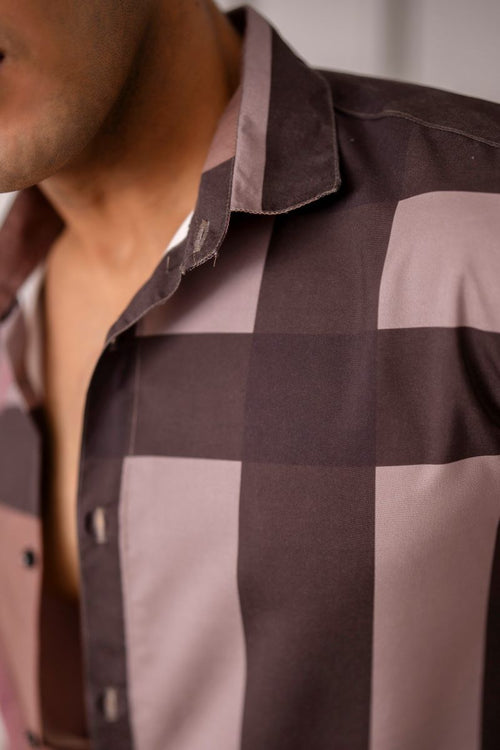 Stylish Color Block Print Brown Shirt.