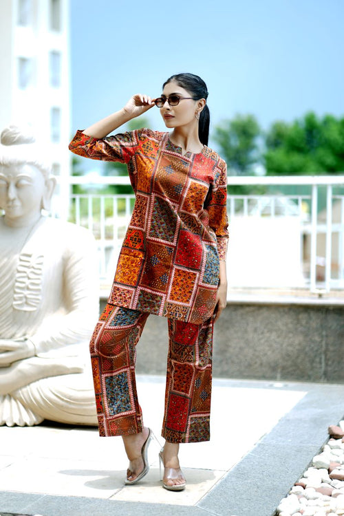 Patch Print Multicolor Cotton Co-ord set.